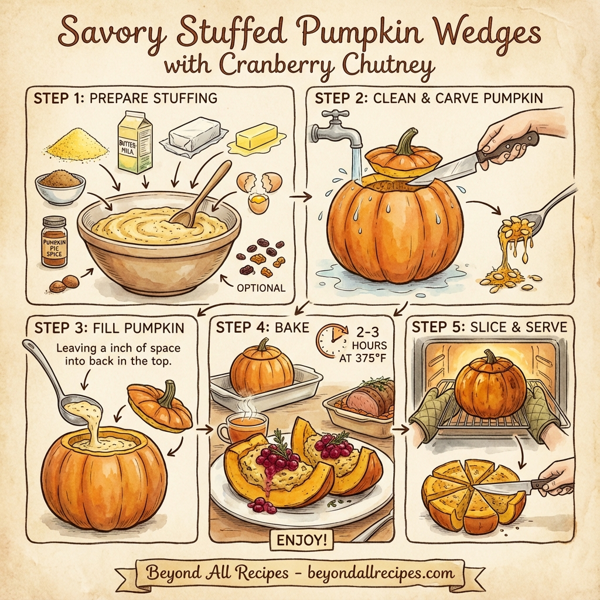 Savory Stuffed Pumpkin Wedges with Cranberry Chutney instructions