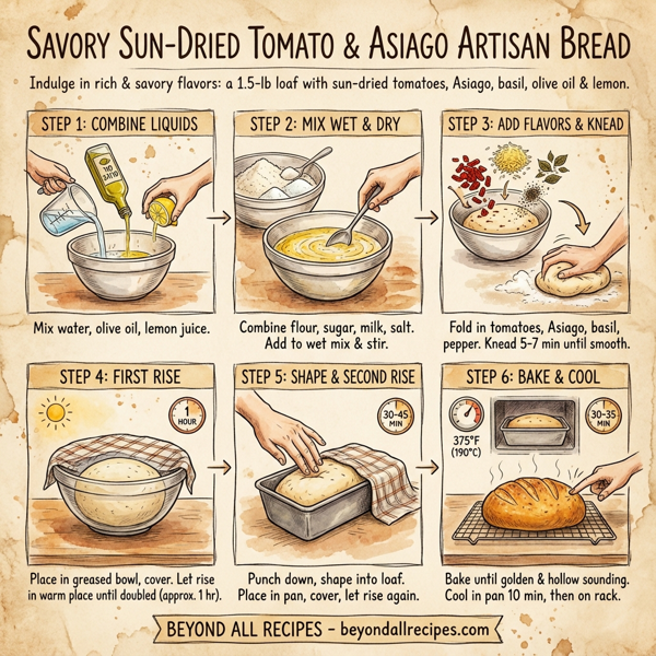 Savory Sun-Dried Tomato and Asiago Artisan Bread instructions