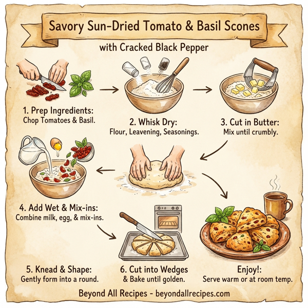 Savory Sun-Dried Tomato and Basil Scones with Cracked Black Pepper instructions