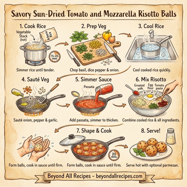 Savory Sun-Dried Tomato and Mozzarella Risotto Balls instructions