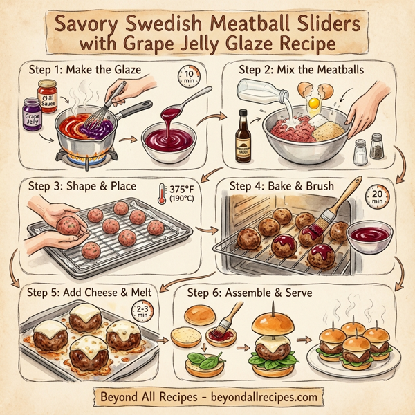 Savory Swedish Meatball Sliders with Grape Jelly Glaze instructions