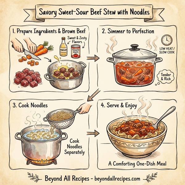 Savory Sweet-Sour Beef Stew with Noodles instructions