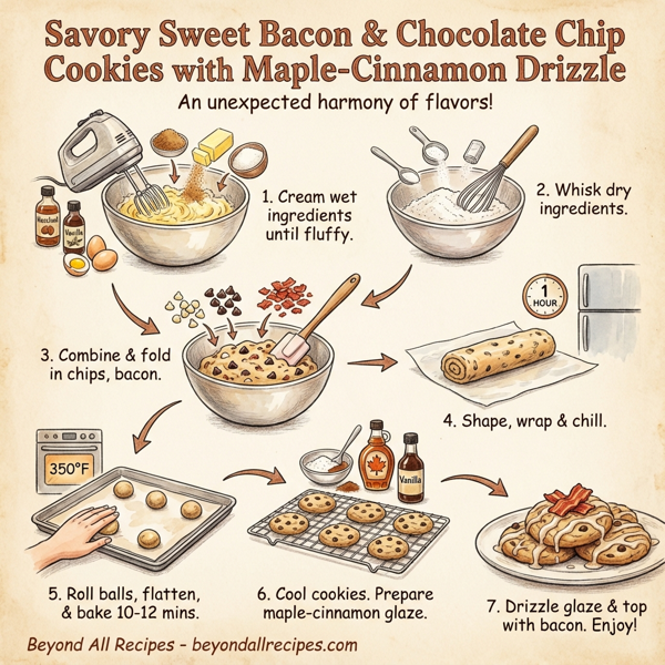 Savory Sweet Bacon & Chocolate Chip Cookies with Maple-Cinnamon Drizzle instructions