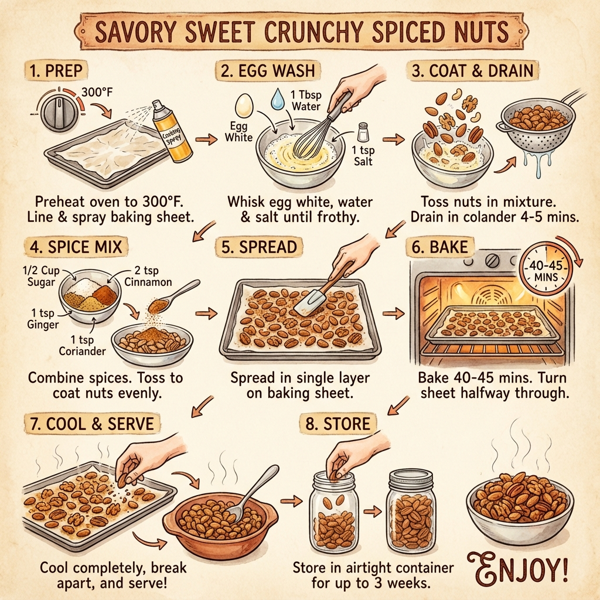 Savory Sweet Crunchy Spiced Nuts instructions