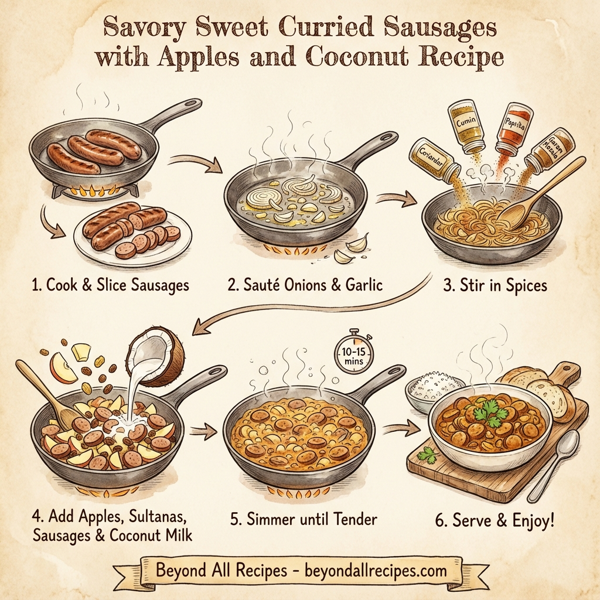 Savory Sweet Curried Sausages with Apples and Coconut instructions