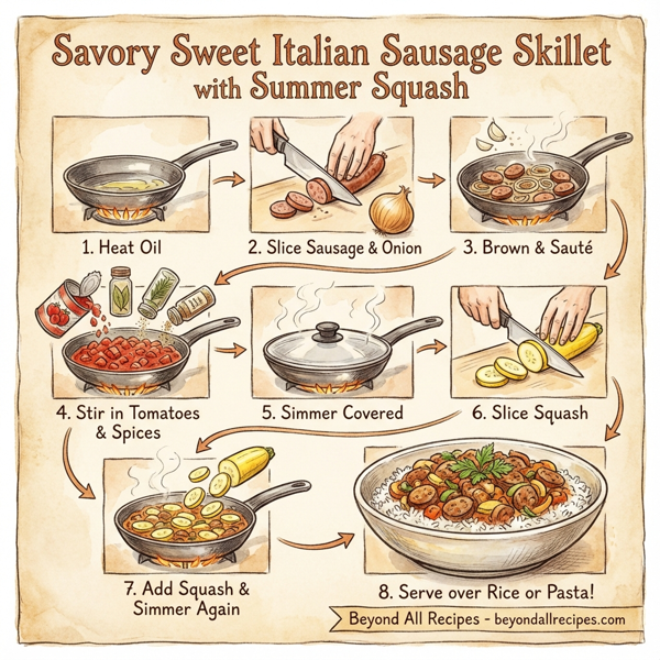 Savory Sweet Italian Sausage Skillet with Summer Squash instructions