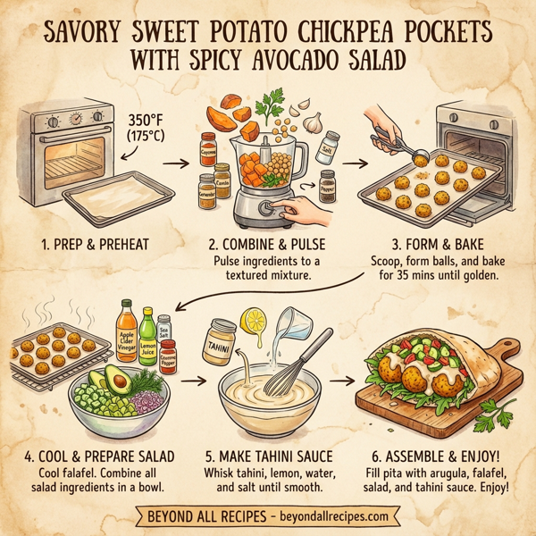 Savory Sweet Potato Chickpea Pockets with Spicy Avocado Salad instructions