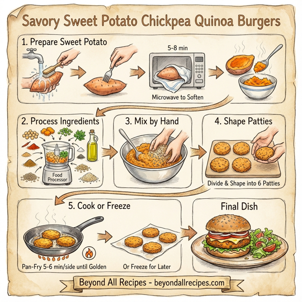 Savory Sweet Potato Chickpea Quinoa Burgers instructions