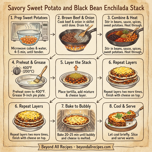 Savory Sweet Potato and Black Bean Enchilada Stack instructions