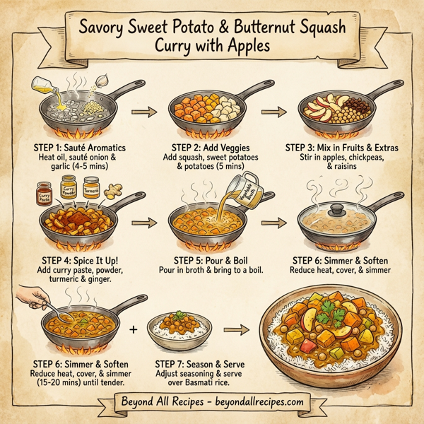 Savory Sweet Potato and Butternut Squash Curry with Apples instructions