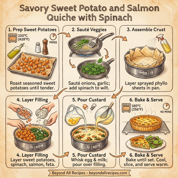 Savory Sweet Potato and Salmon Quiche with Spinach instructions