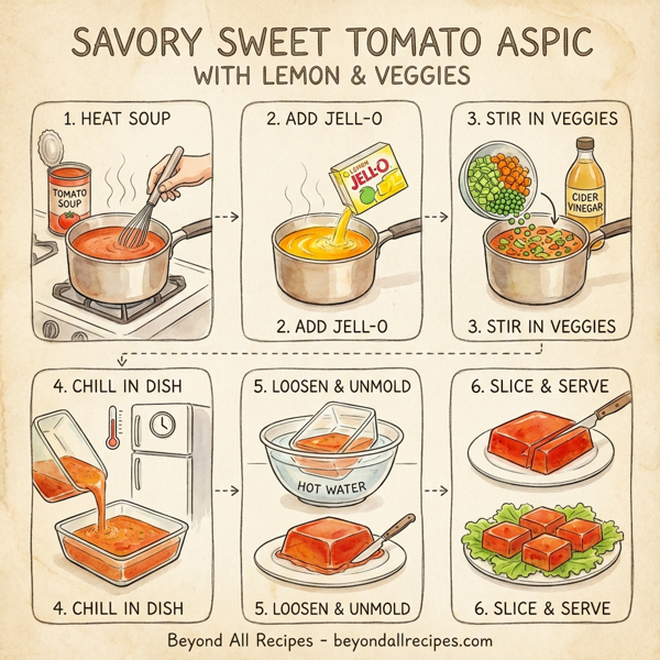 Savory Sweet Tomato Aspic with Lemon and Veggies instructions