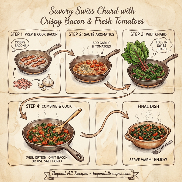 Savory Swiss Chard with Crispy Bacon and Fresh Tomatoes instructions