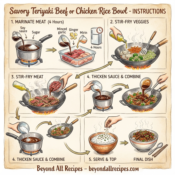 Savory Teriyaki Beef or Chicken Rice Bowl instructions