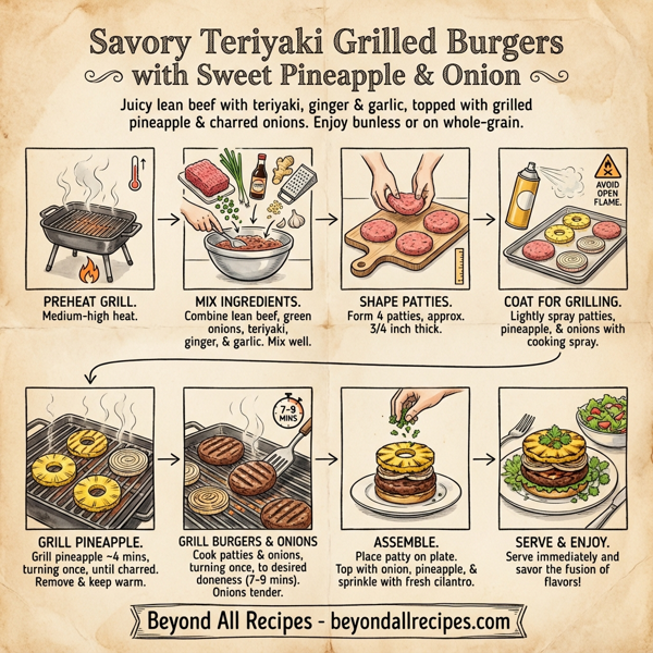 Savory Teriyaki Grilled Burgers with Sweet Pineapple & Onion instructions