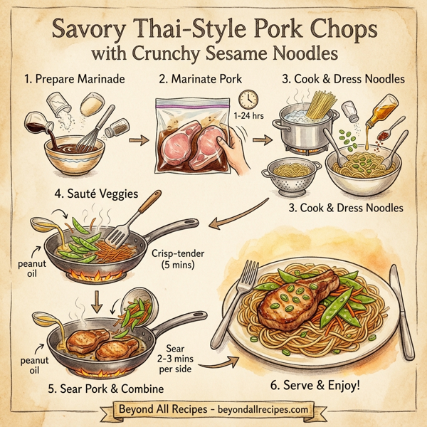 Savory Thai-Style Pork Chops with Crunchy Sesame Noodles instructions