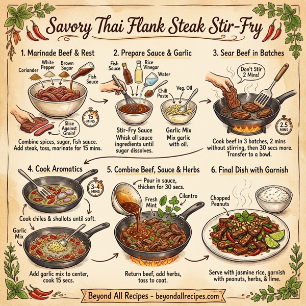 Savory Thai Flank Steak Stir-Fry with Chiles and Fresh Herbs instructions