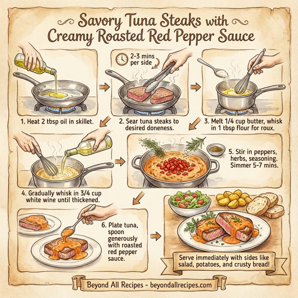 Savory Tuna Steaks with Creamy Roasted Red Pepper Sauce instructions