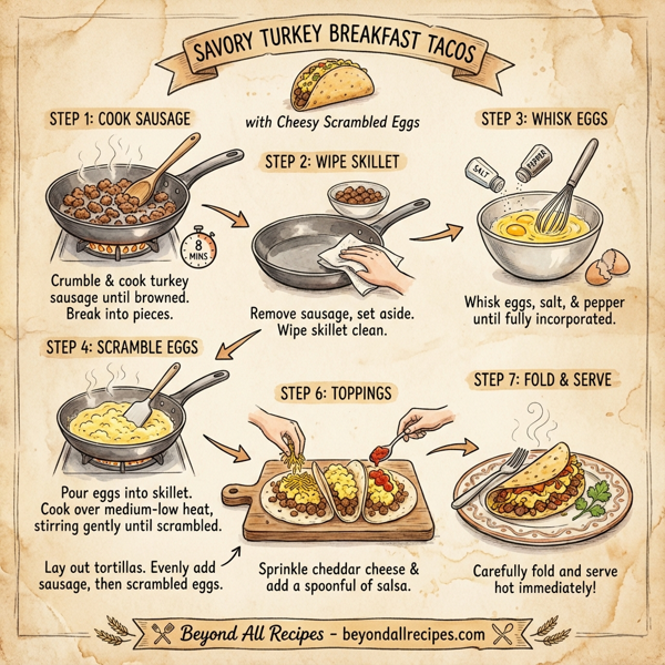 Savory Turkey Breakfast Tacos with Cheesy Scrambled Eggs instructions
