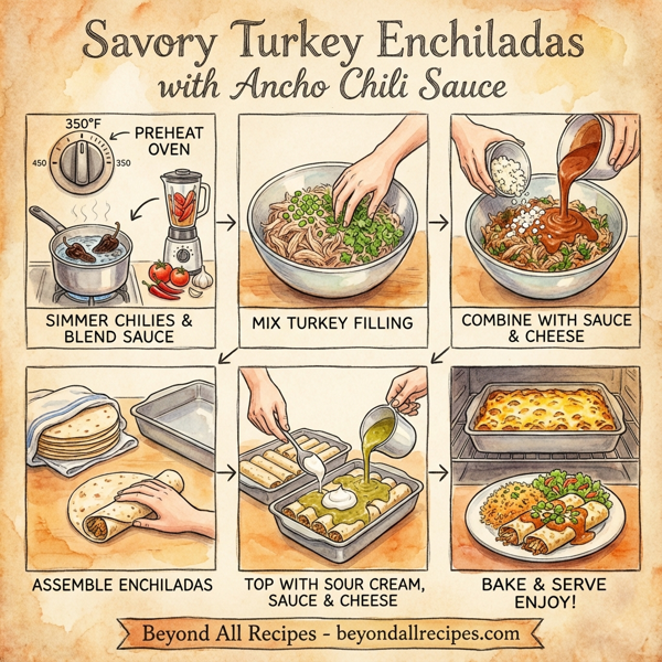 Savory Turkey Enchiladas with Ancho Chili Sauce instructions