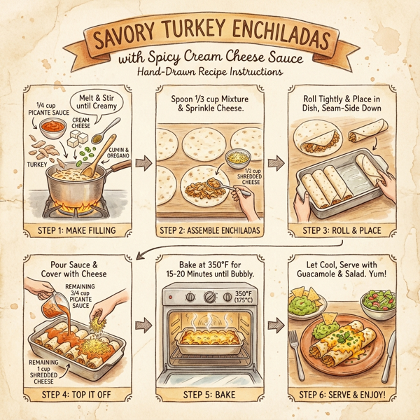 Savory Turkey Enchiladas with Spicy Cream Cheese Sauce instructions