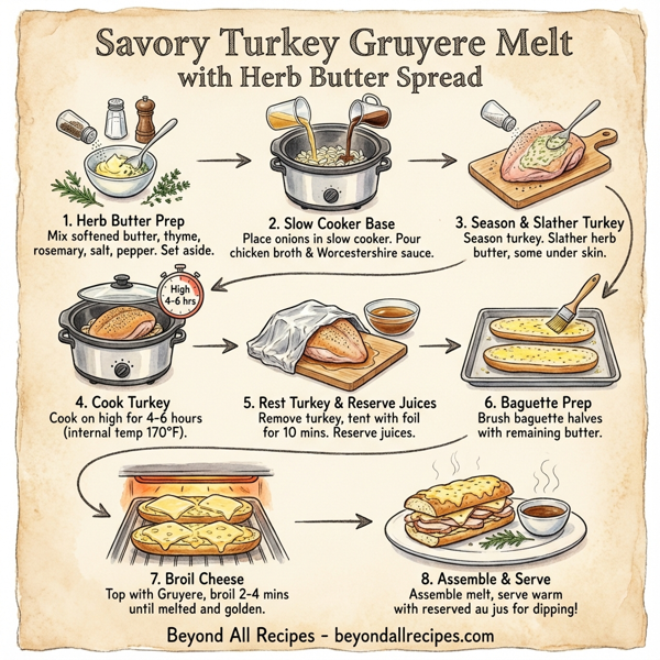 Savory Turkey Gruyere Melt with Herb Butter Spread instructions