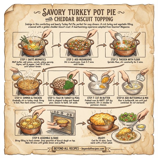 Savory Turkey Pot Pie with Cheddar Biscuit Topping instructions