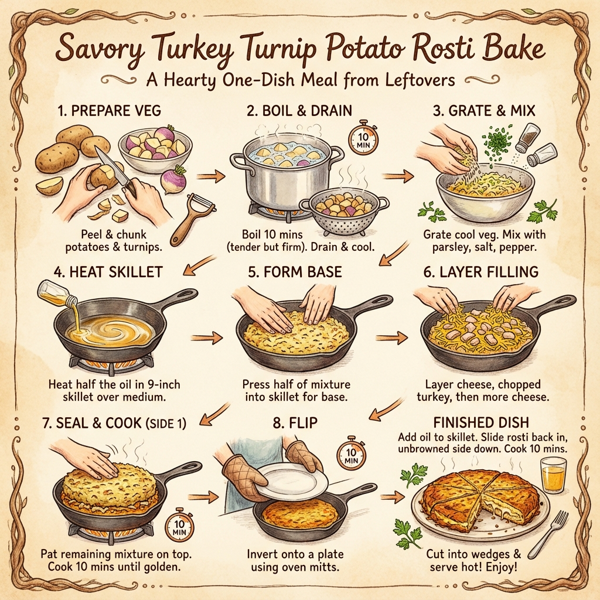 Savory Turkey Turnip Potato Rosti Bake instructions