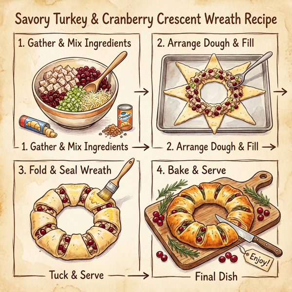 Savory Turkey & Cranberry Crescent Wreath instructions