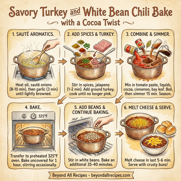 Savory Turkey and White Bean Chili Bake with a Cocoa Twist instructions