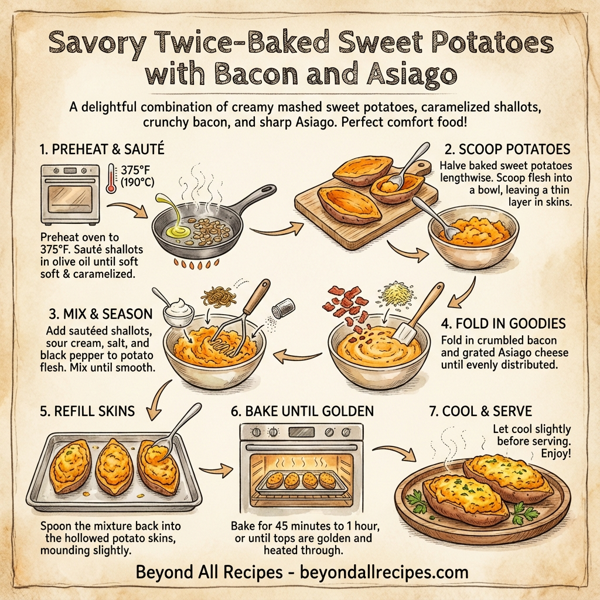 Savory Twice-Baked Sweet Potatoes with Bacon and Asiago instructions