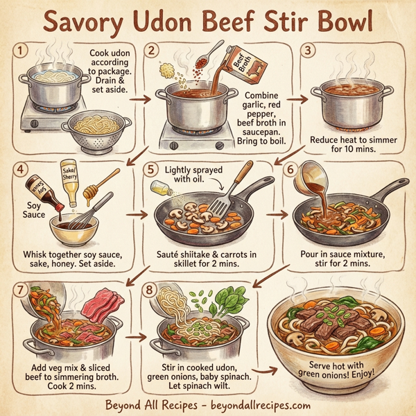 Savory Udon Beef Stir Bowl instructions