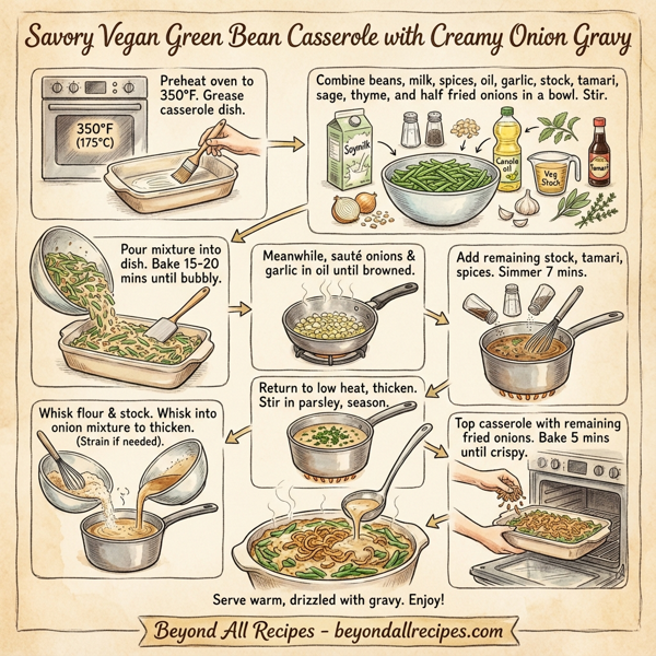 Savory Vegan Green Bean Casserole with Creamy Onion Gravy instructions
