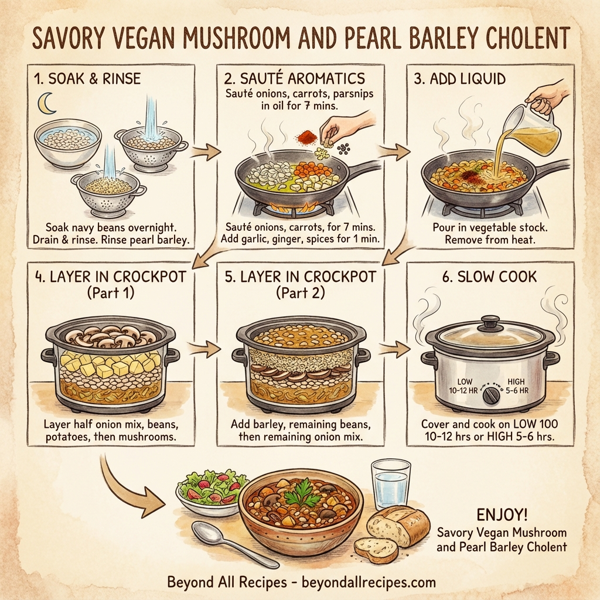 Savory Vegan Mushroom and Pearl Barley Cholent instructions