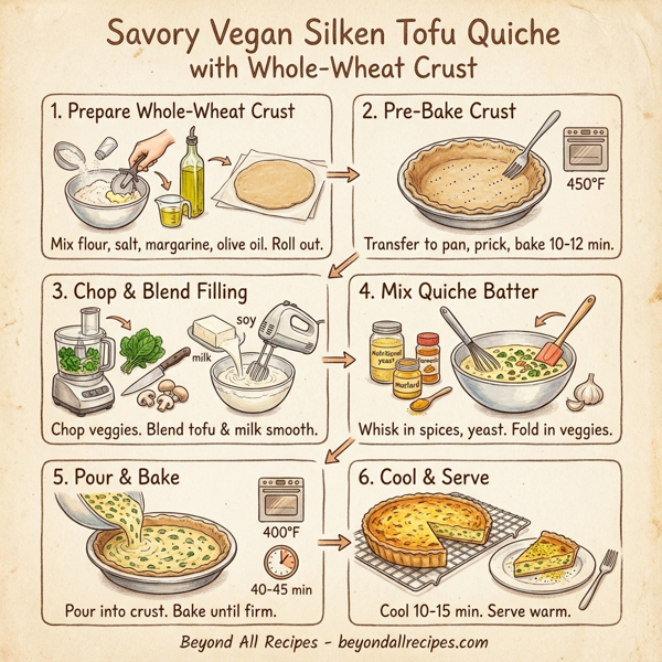Savory Vegan Silken Tofu Quiche with Whole-Wheat Crust instructions
