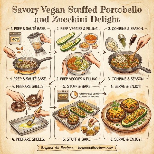 Savory Vegan Stuffed Portobello and Zucchini Delight instructions