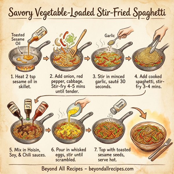 Savory Vegetable-Loaded Stir-Fried Spaghetti instructions