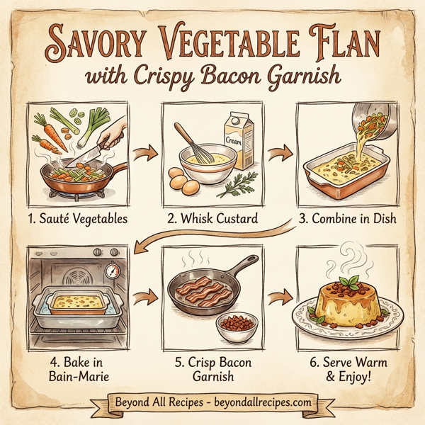 Savory Vegetable Flan with Crispy Bacon Garnish instructions