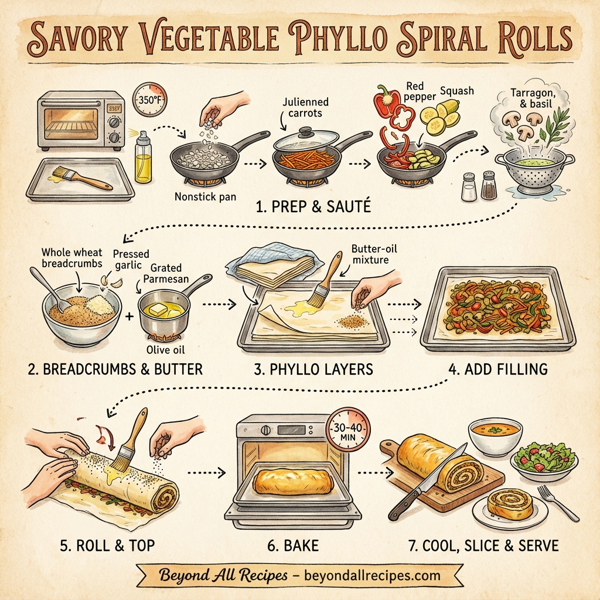 Savory Vegetable Phyllo Spiral Rolls instructions