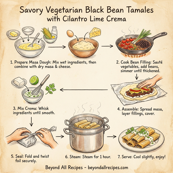 Savory Vegetarian Black Bean Tamales with Cilantro Lime Crema instructions