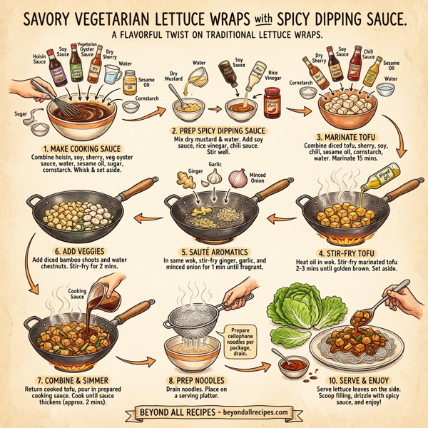 Savory Vegetarian Lettuce Wraps with Spicy Dipping Sauce instructions