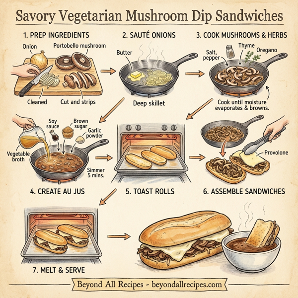 Savory Vegetarian Mushroom Dip Sandwiches instructions