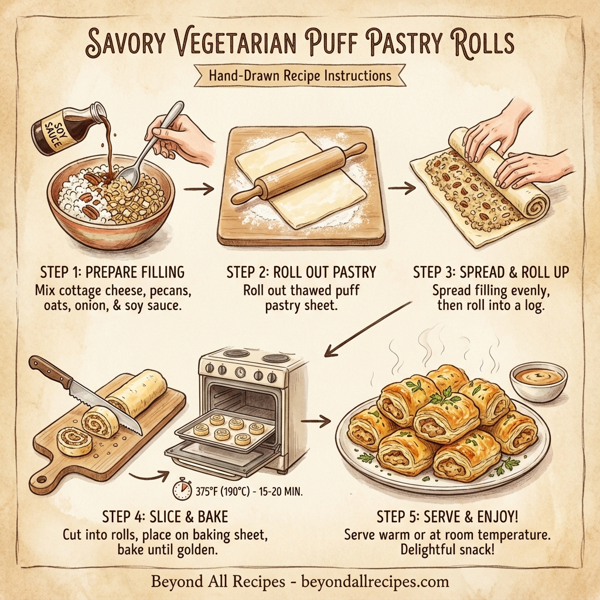 Savory Vegetarian Puff Pastry Rolls instructions