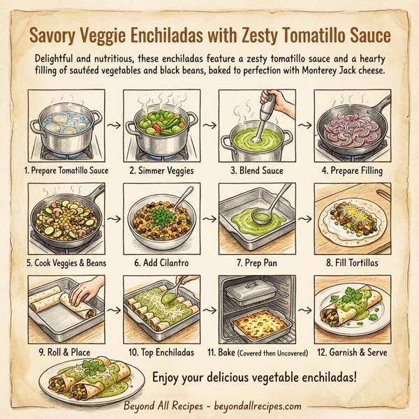 Savory Veggie Enchiladas with Zesty Tomatillo Sauce instructions