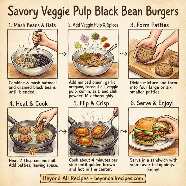 Savory Veggie Pulp Black Bean Burgers instructions