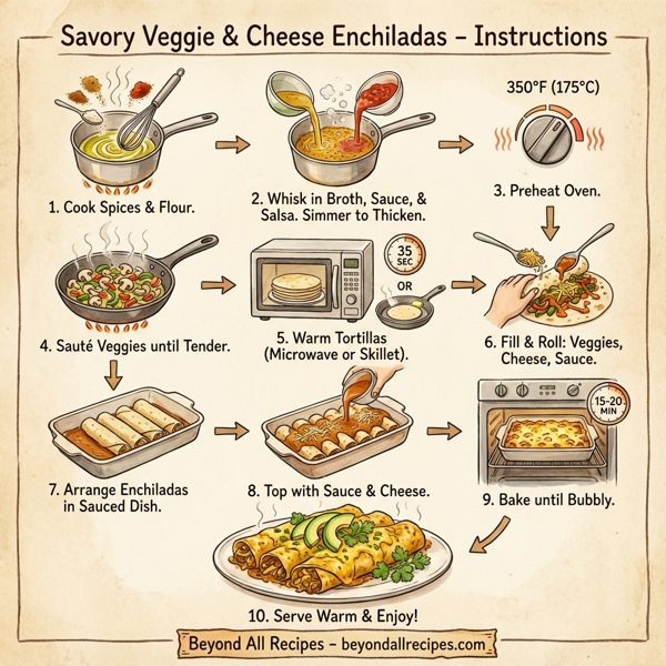 Savory Veggie & Cheese Enchiladas with Flavorful Sauce instructions