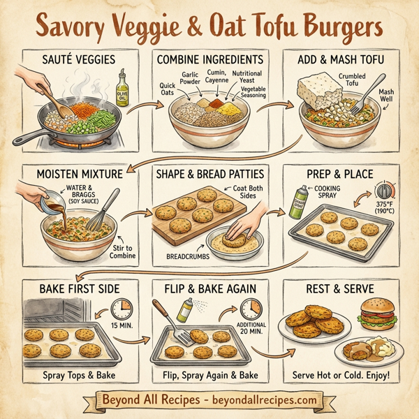 Savory Veggie & Oat Tofu Burgers instructions