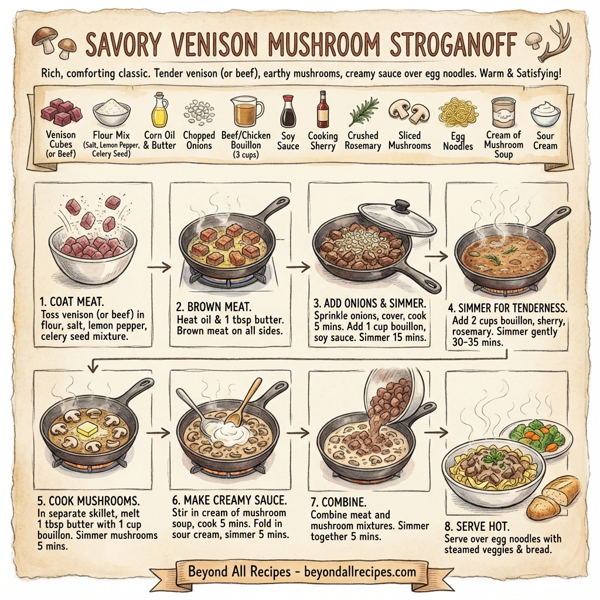 Savory Venison Mushroom Stroganoff instructions