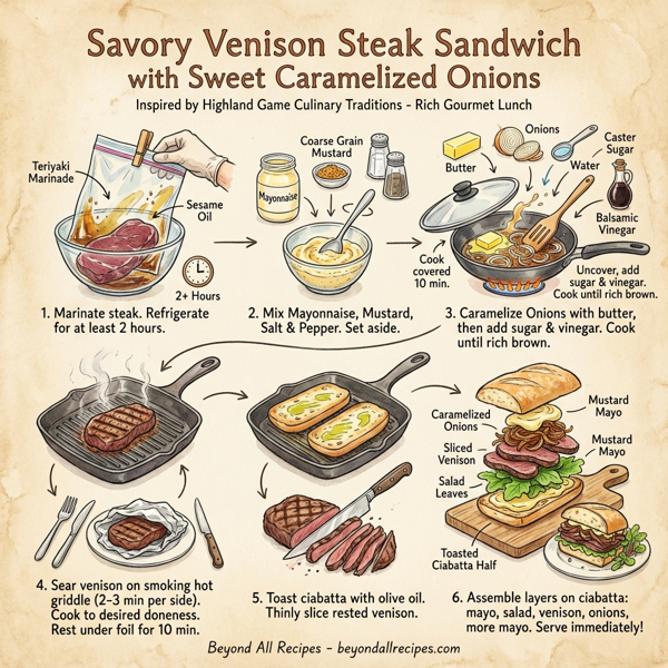 Savory Venison Steak Sandwich with Sweet Caramelized Onions instructions