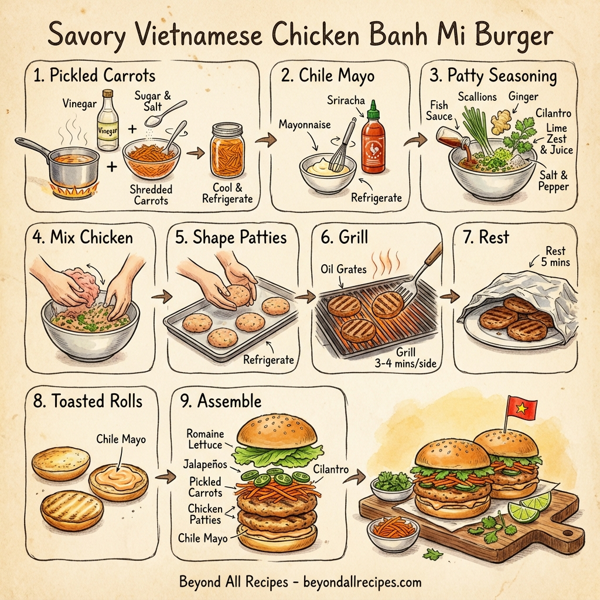 Savory Vietnamese Chicken Banh Mi Burger instructions